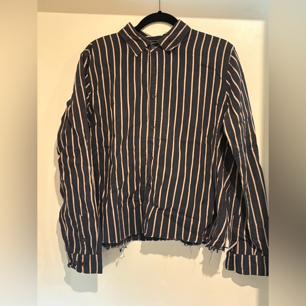 Afends Striped Raw Hem Button Down Shirt